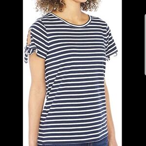 Nautica XXL blue and white tie sleeve striped top